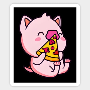 Cute, Funny Pink Pig Eating Pepperoni Pizza, Piggly Wiggly Magnet